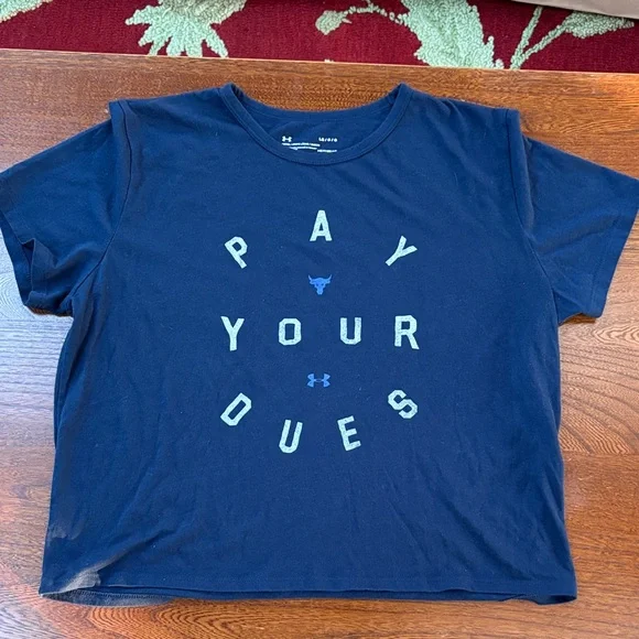 Under Armour Women’s Project Rock Navy T-Shirt Large - Picture 4 of 9